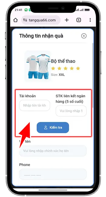 Bước 5: Điền Tên đăng nhập và Điền STK liên kết ngân hàng (5 số cuối) -> Kiểm tra